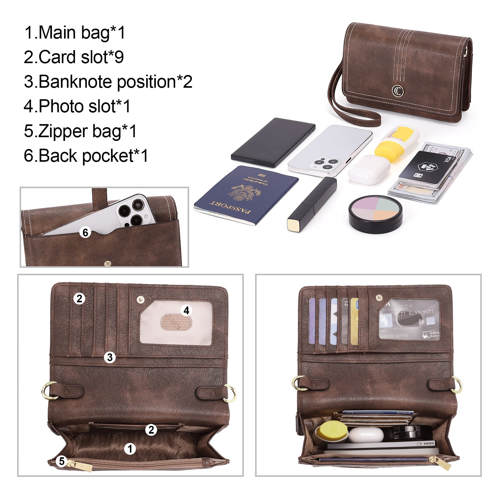 CLUCI Crossbody Purse for Women, Wristlet Wallet, Small Shoulder Bag with Card Slots, Leather Flap Cell phone Clutch