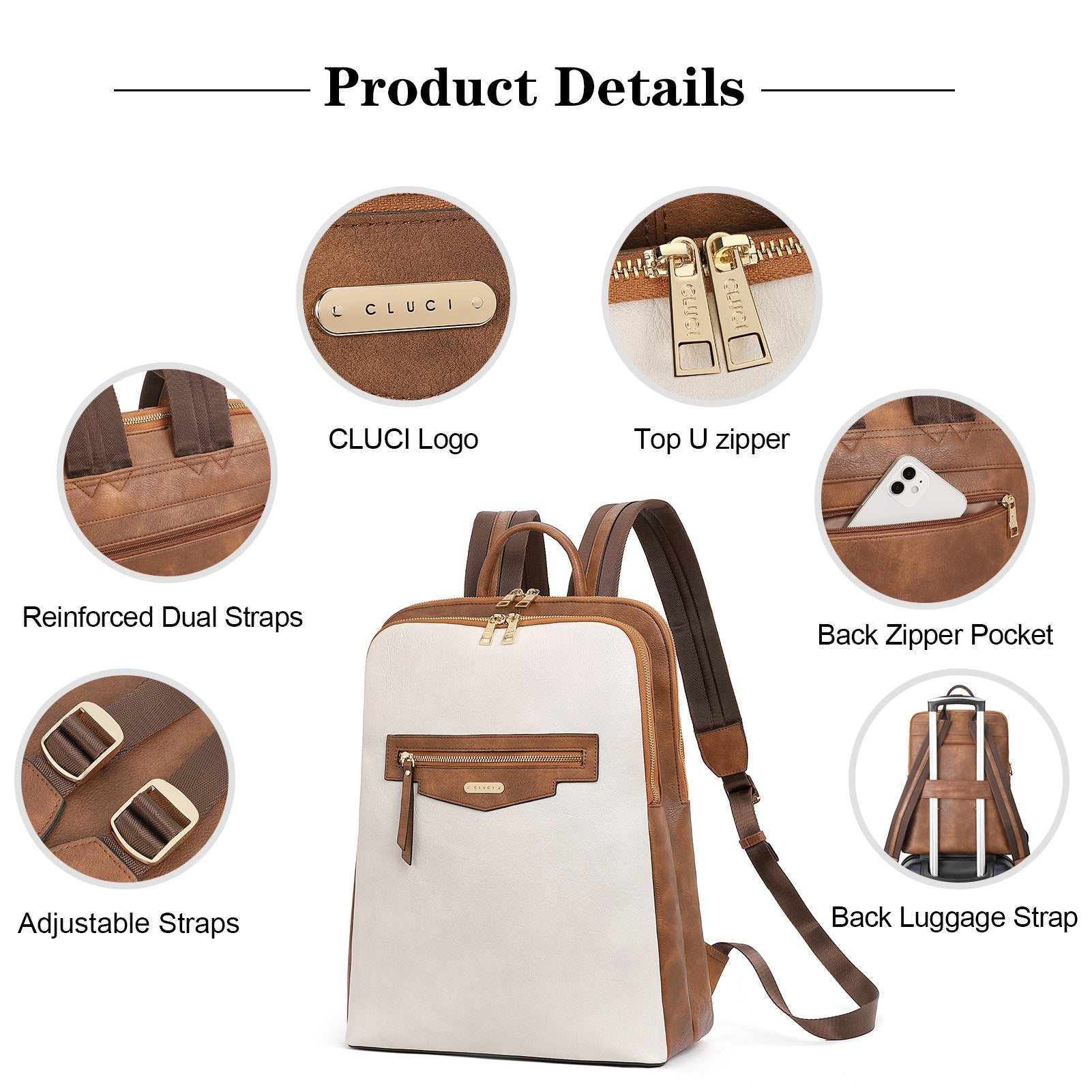 CLUCI Leather Laptop Backpack for Women 15.6 inch Computer Bag Travel Business Daypack