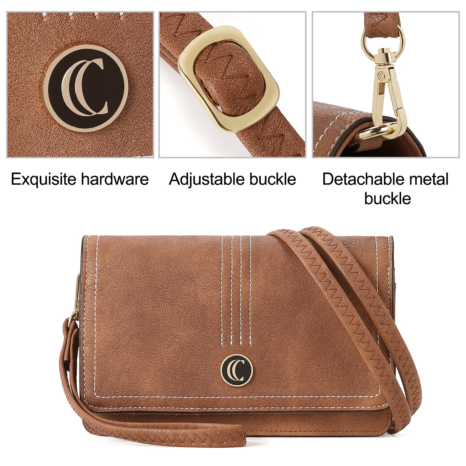 CLUCI Crossbody Purse for Women, Wristlet Wallet, Small Shoulder Bag with Card Slots, Leather Flap Cell phone Clutch