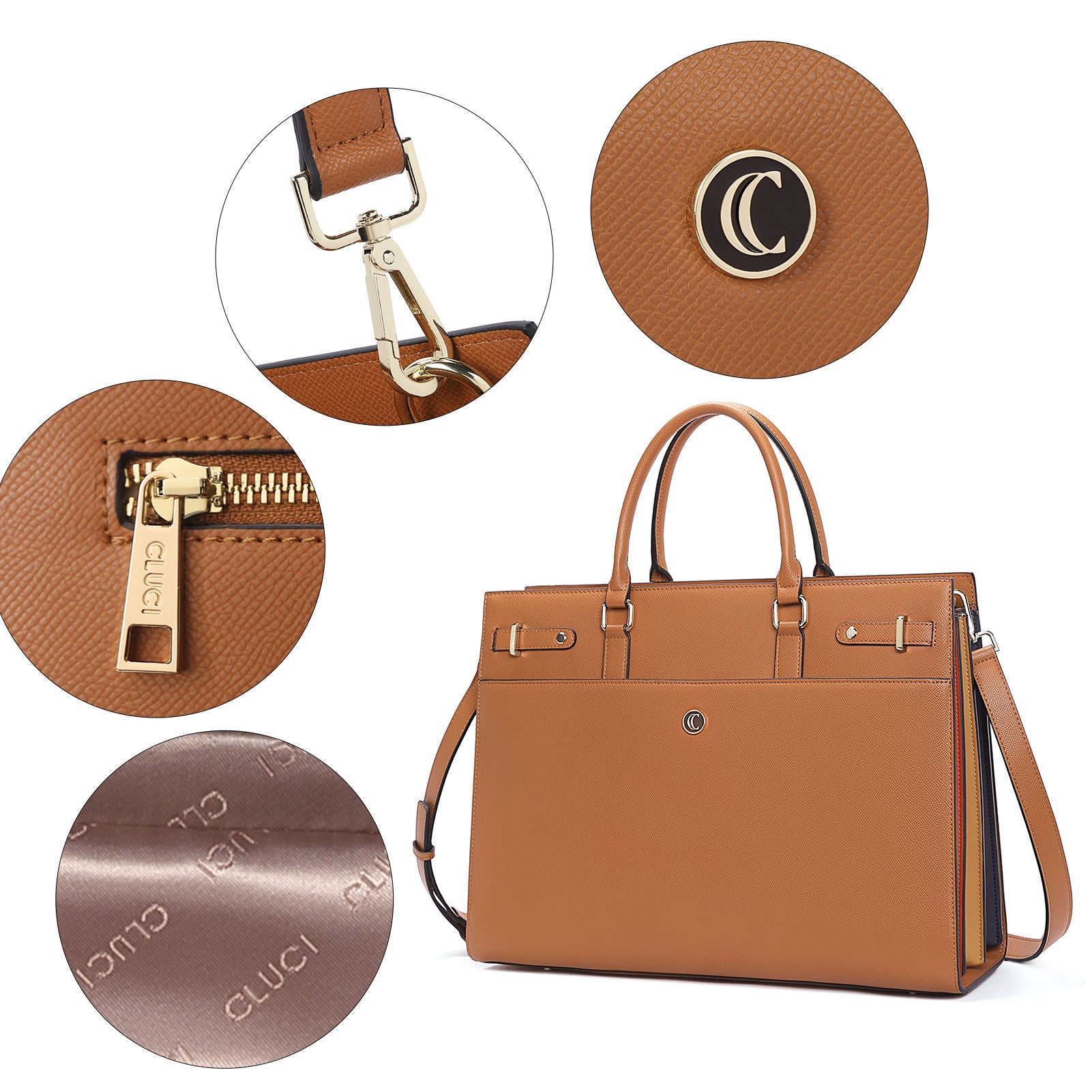 CLUCI Briefcase for Women Leather Laptop 15.6 Inch Business Ladies Work Computer Tote Bags
