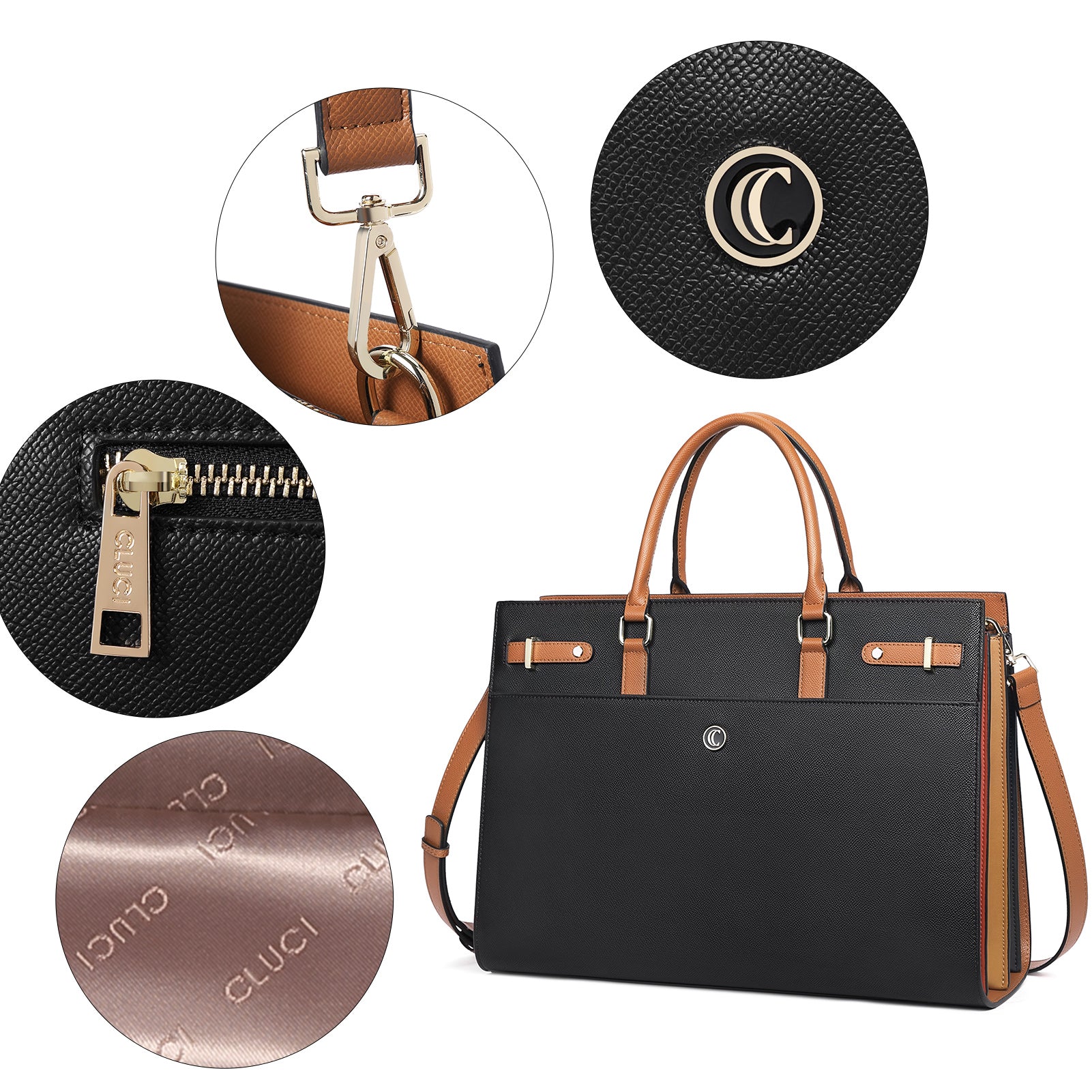 CLUCI Briefcase for Women Leather Laptop 15.6 Inch Business Ladies Work Computer Tote Bags