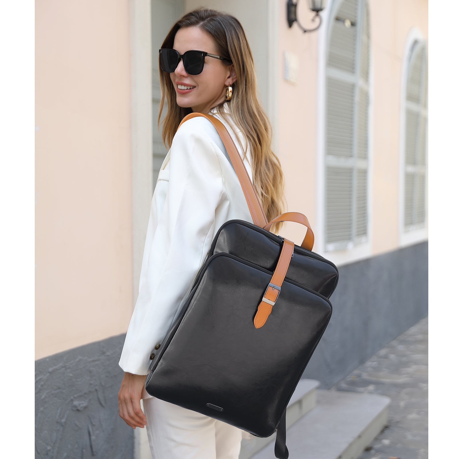 Koch Genuine Leather 15.6 Inch Laptop Backpack Purse For Women
