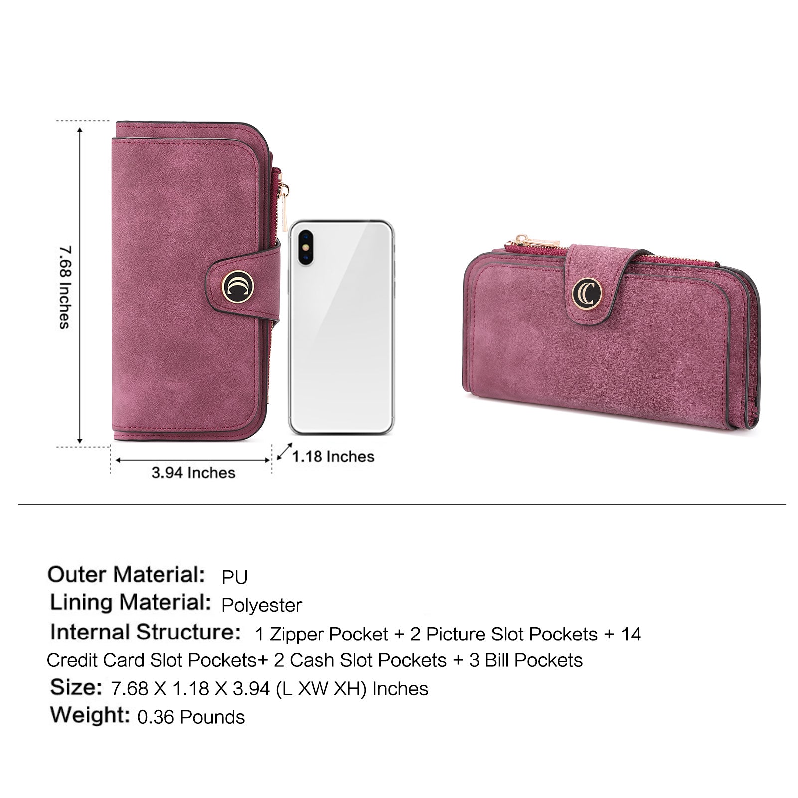Cathy Luxury Women's Vegan Leather Wallet With Zipper