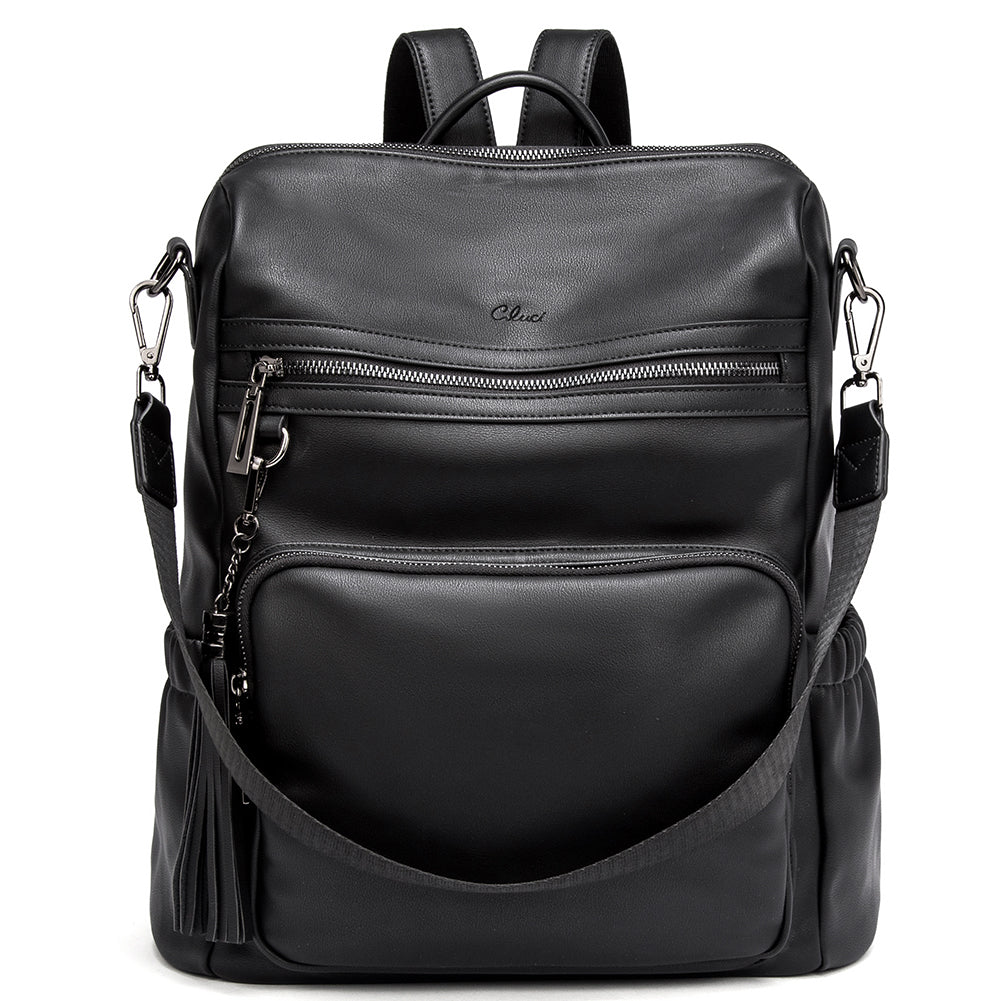 CLUCI Large Womens Backpack Purse Leather Travel Work Fashion Ladies Casual Daypack with Tassel, Black