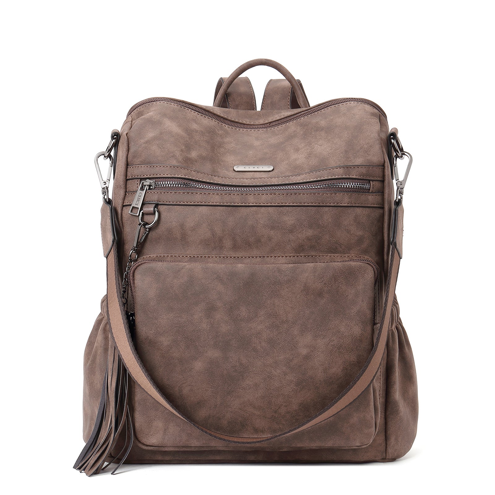 CLUCI Backpack Purse for Women Fashion Leather Designer Travel Large Ladies Shoulder Bags with Tassel