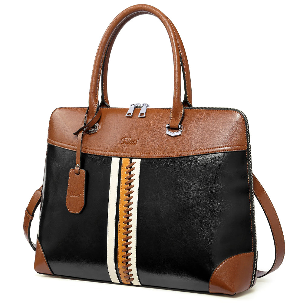 Claire Large Senior Leather Color Blocking Briefcase For Women