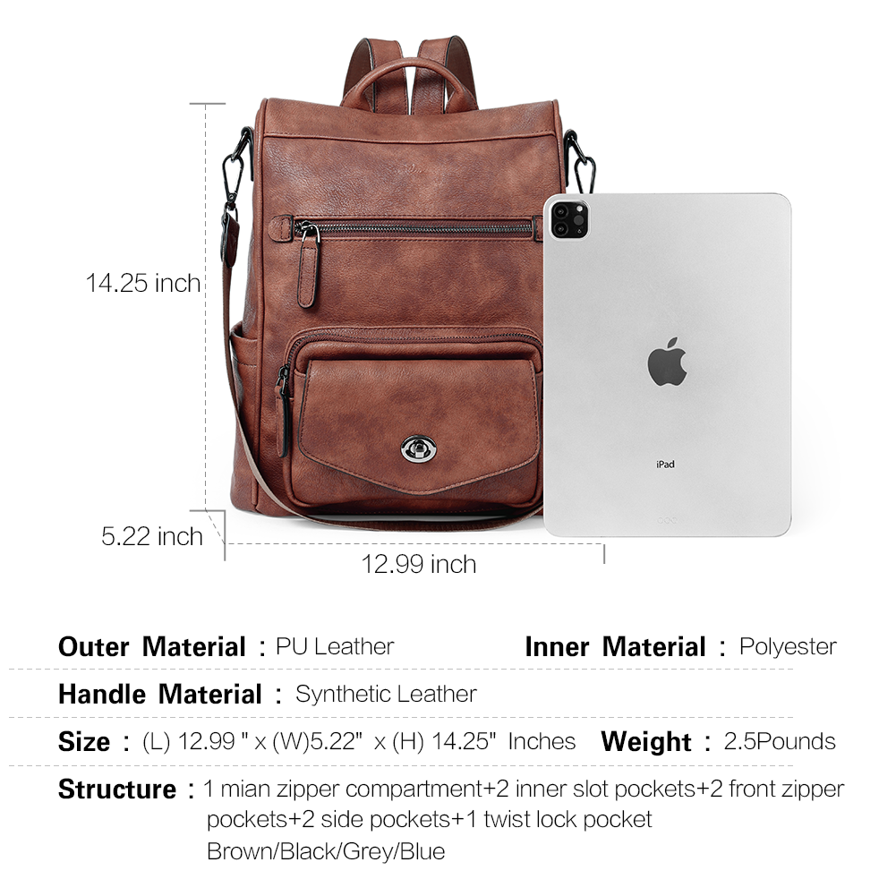 Greene Anti-Theft Vegan Leather Laptop Backpack Women's