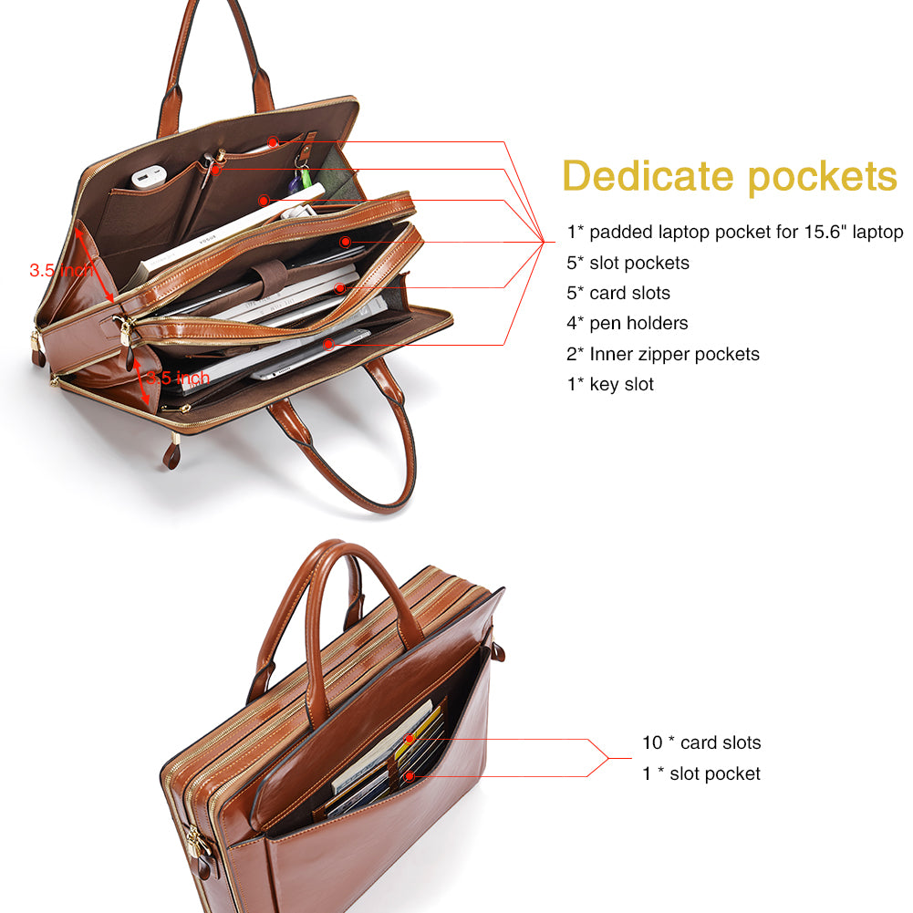 Davison Womens Slim Leather Briefcase  Carry 15.6 Inch Laptop