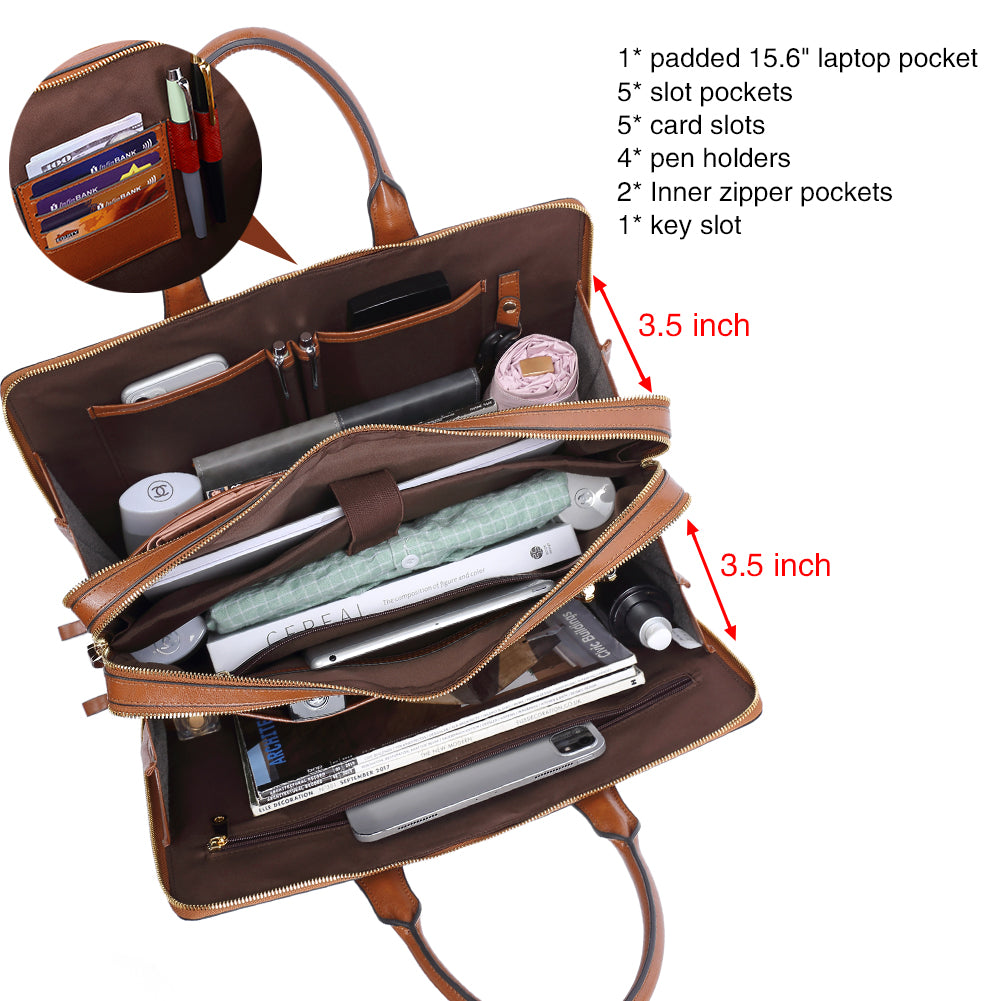 Davison Womens Slim Leather Briefcase  Carry 15.6 Inch Laptop