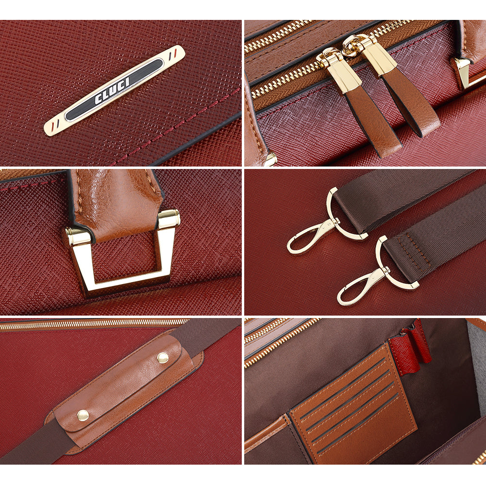 Davison Womens Slim Leather Briefcase  Carry 15.6 Inch Laptop