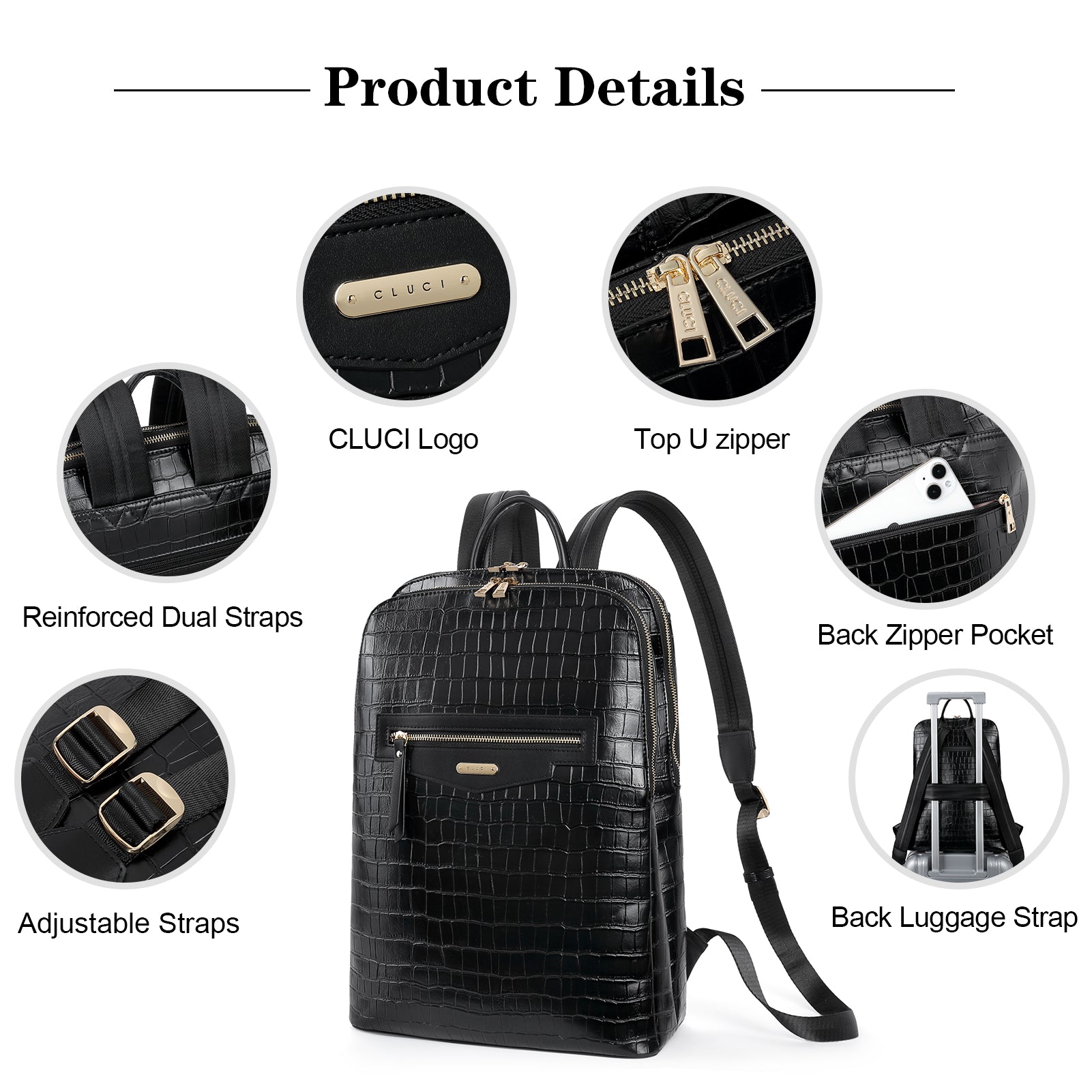 CLUCI Leather Laptop Backpack for Women 15.6 inch Computer Bag Travel Business Daypack