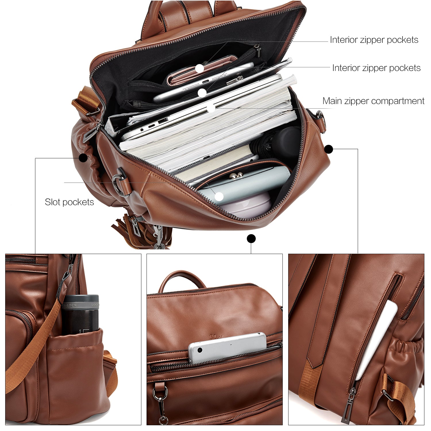Greene Luxury Vintage Women's Leather Backpack Purse For Commuting