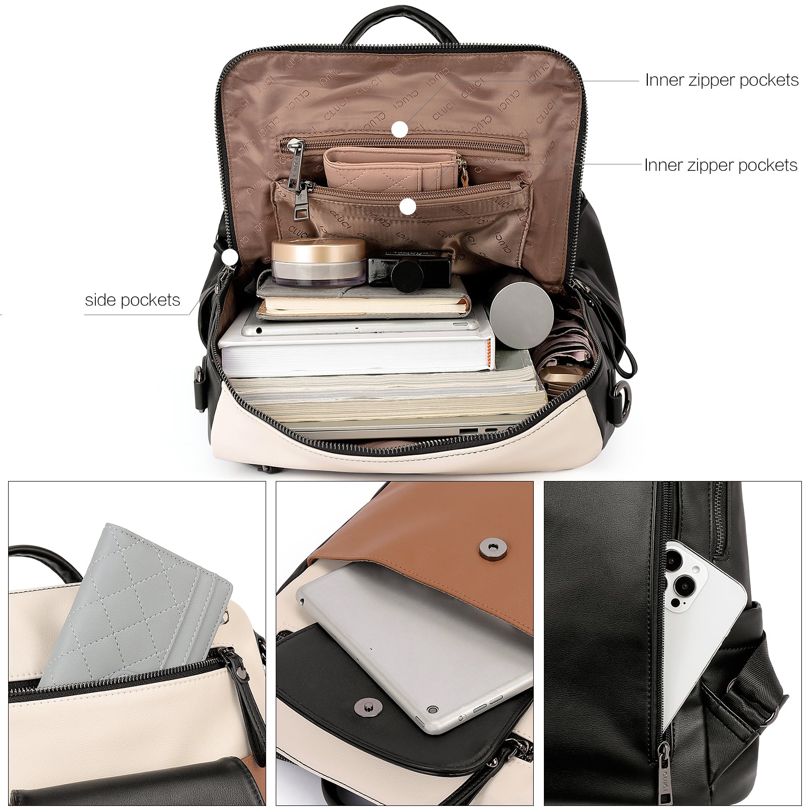 CLUCI Leather Backpack Purse for Women, Large Fashion Convertible Anti-theft, Travel Backpack Purses