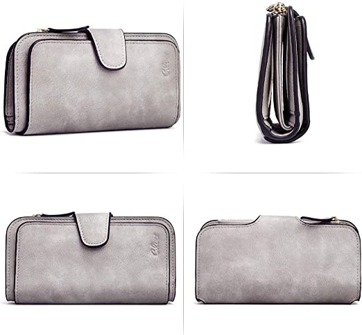CLUCI Women Wallet Leather RFID Blocking Designer Trifold Card Holder Ladies Clutch with ID Window