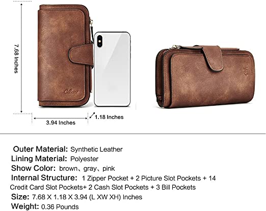 CLUCI Women Wallet Leather RFID Blocking Designer Trifold Card Holder Ladies Clutch with ID Window
