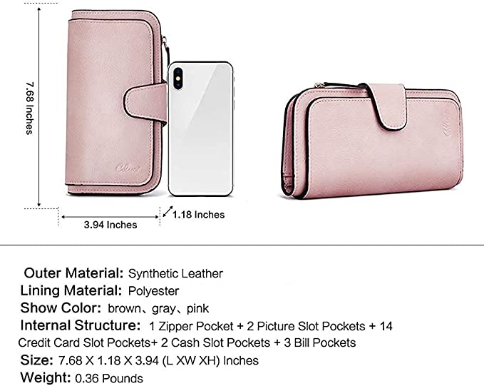CLUCI Women Wallet Leather RFID Blocking Designer Trifold Card Holder Ladies Clutch with ID Window