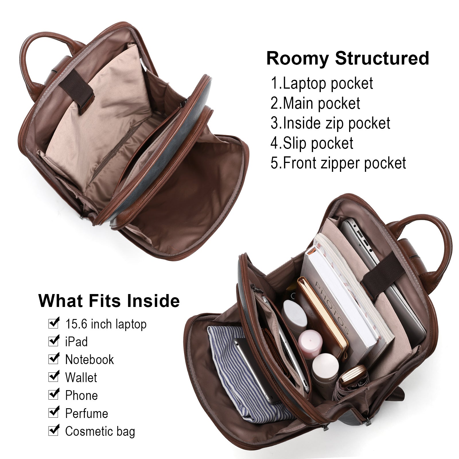 Koch Leather Laptop Backpack For Women With 15.6" Laptop Compartment