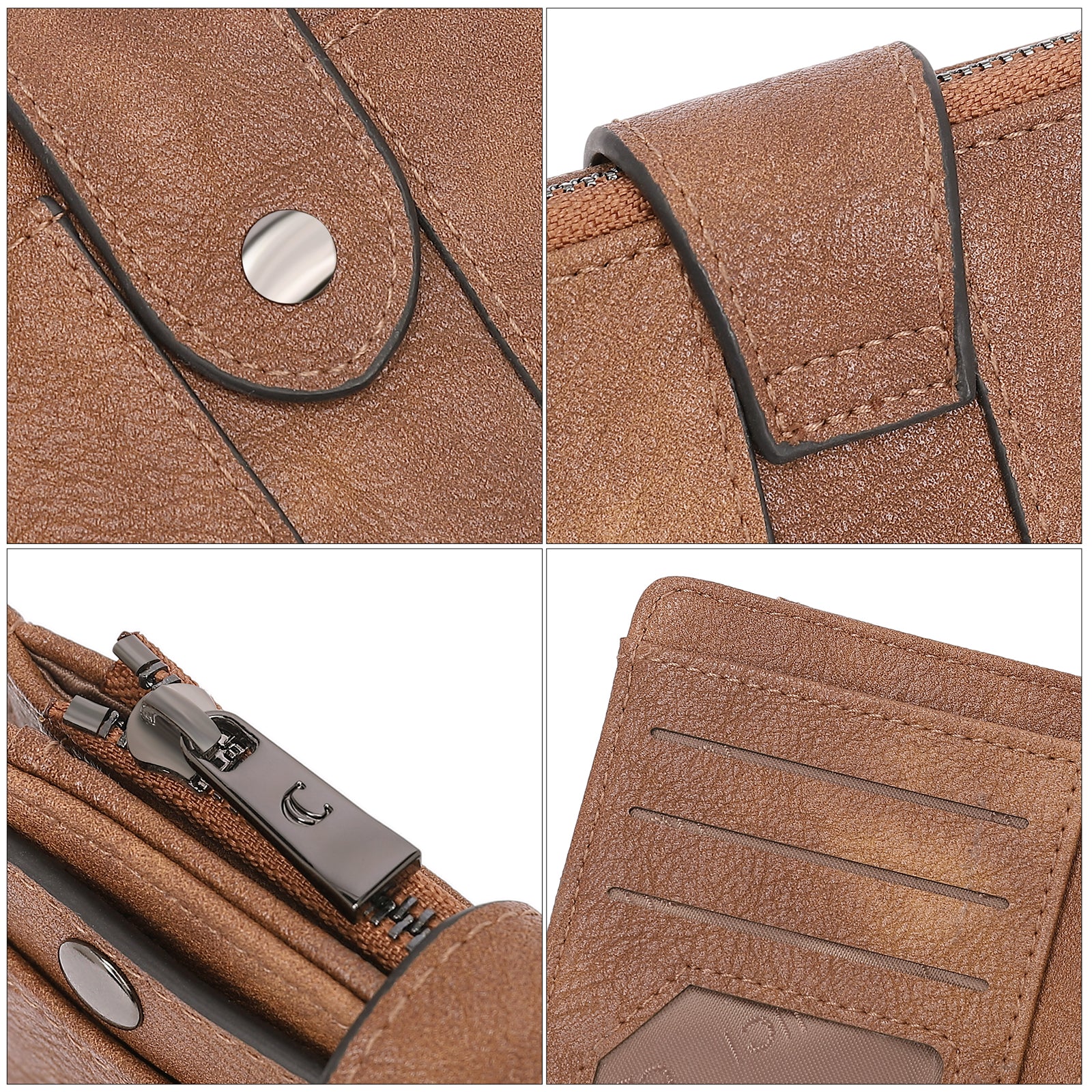 CLUCI Small Wallet for Women Leather Bifold Multi Mini Card Holder Organizer Designer Ladies Zipper Coin with Removable ID Window