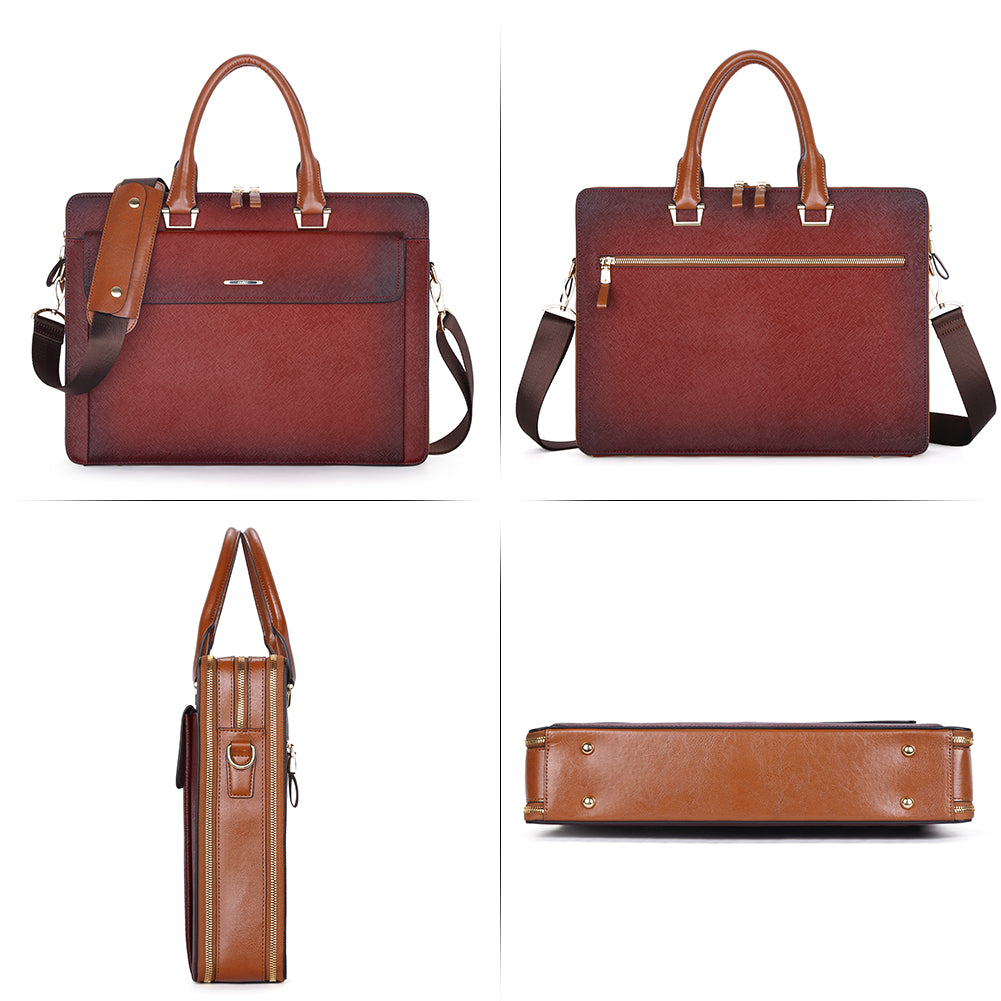Davison Womens Slim Leather Briefcase  Carry 15.6 Inch Laptop