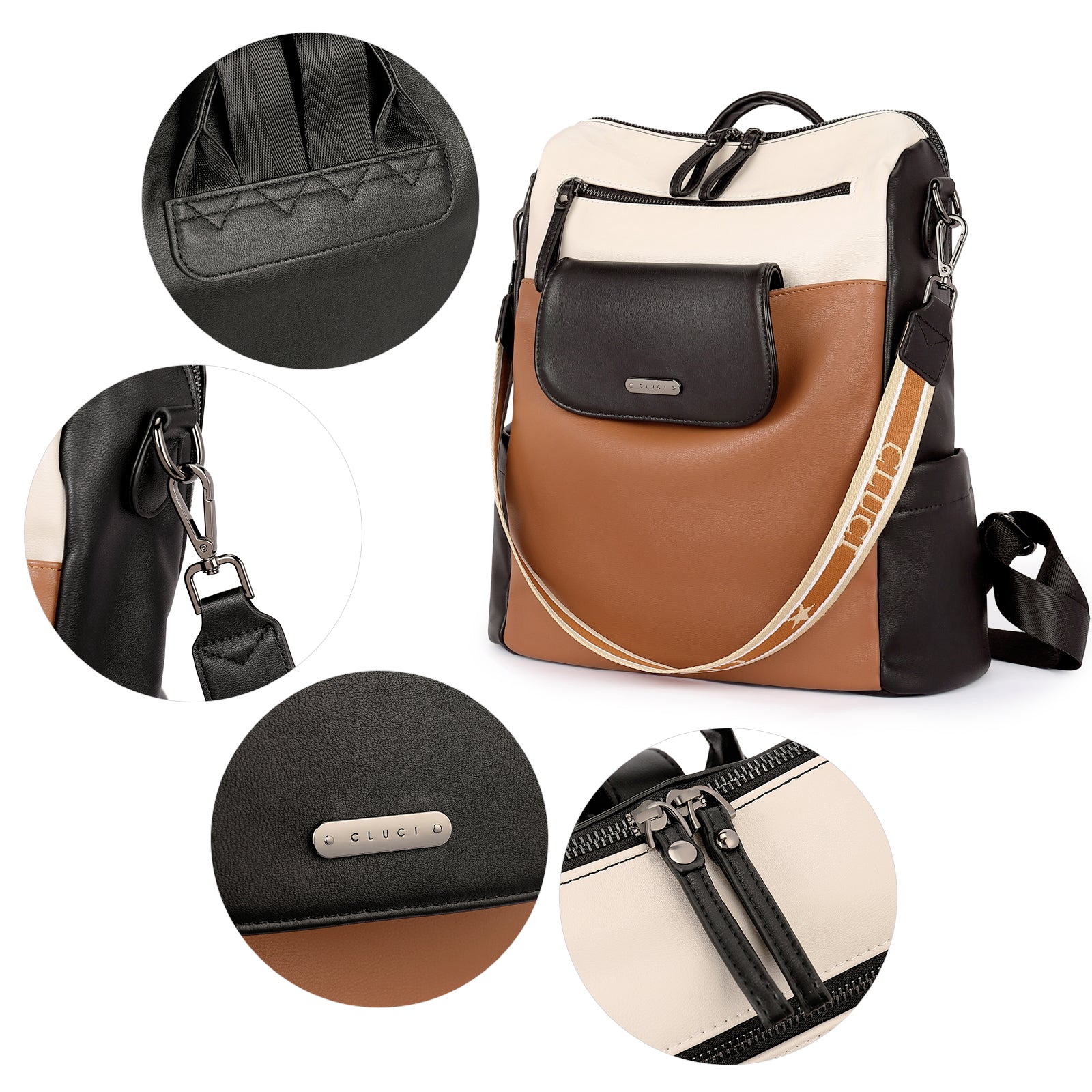 CLUCI Leather Backpack Purse for Women, Large Fashion Convertible Anti-theft, Travel Backpack Purses