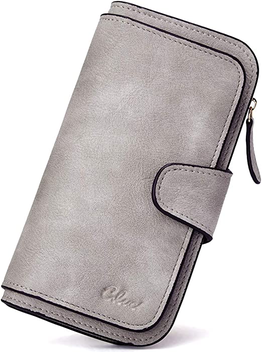 CLUCI Women Wallet Leather RFID Blocking Designer Trifold Card Holder Ladies Clutch with ID Window