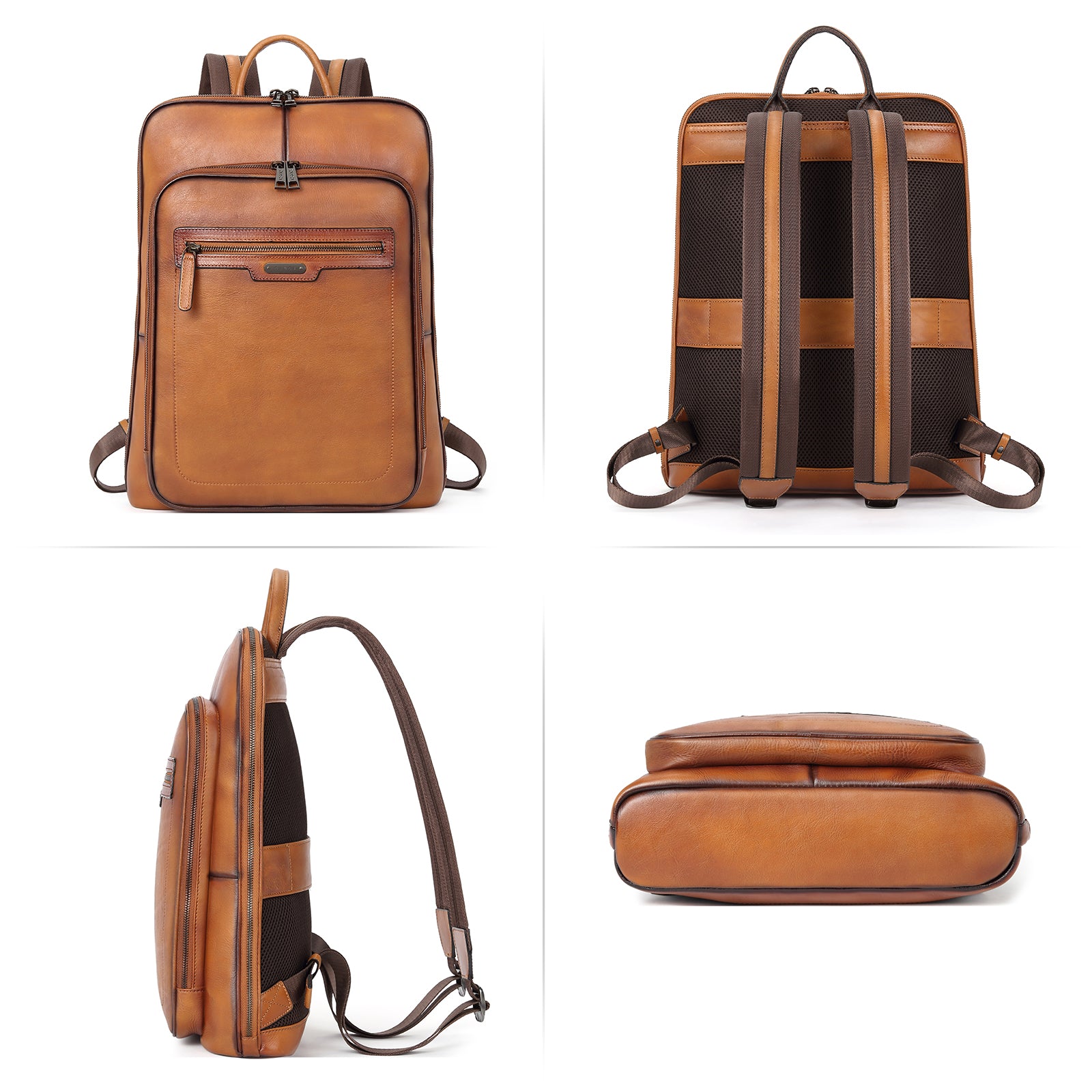 CLUCI Women Laptop Backpack Purse Vegetable Tanned Full Grain Leather 15.6 inch Computer Bag Business Casual Travel Daypack