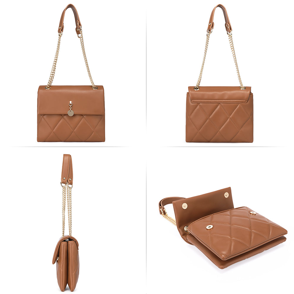 CLUCI Crossbody Bags for Women Small Vegan Leather Designer Handbags Leather and Metal Chain Strap, Ladies Shoulder Bag
