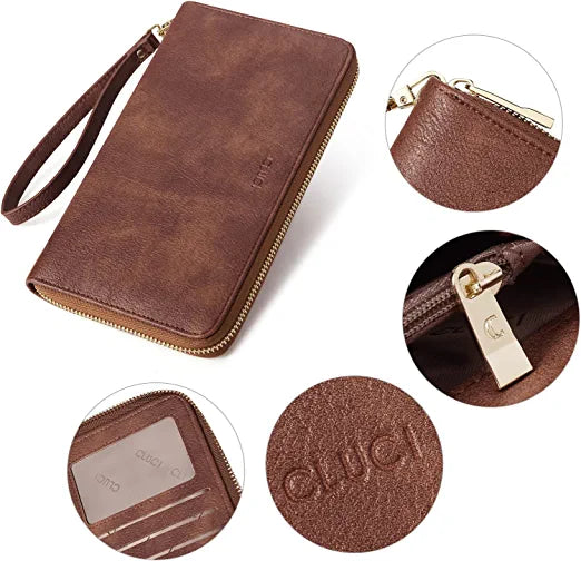 CLUCI Women Wallet Large Leather RFID Blocking Designer Zip Around Card Holder Organizer Ladies Travel Clutch Wristlet