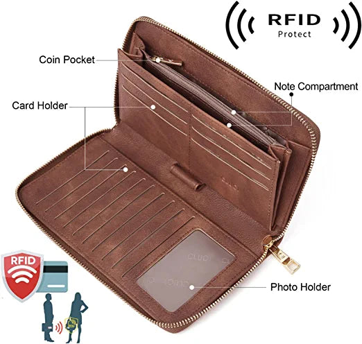 CLUCI Women Wallet Large Leather RFID Blocking Designer Zip Around Card Holder Organizer Ladies Travel Clutch Wristlet