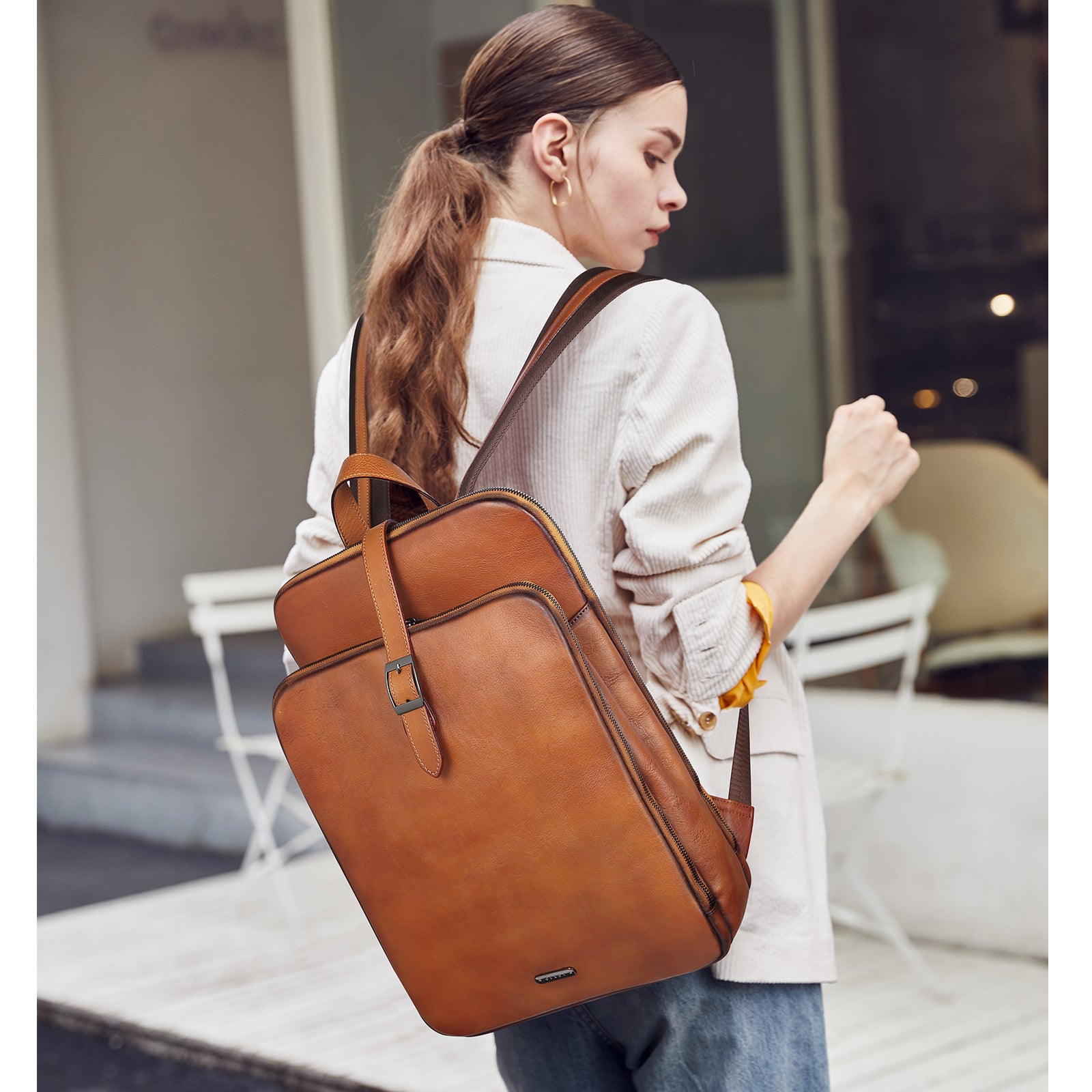 Koch Vintage Full Grain Vegetable Tanned Leather Backpack For Work