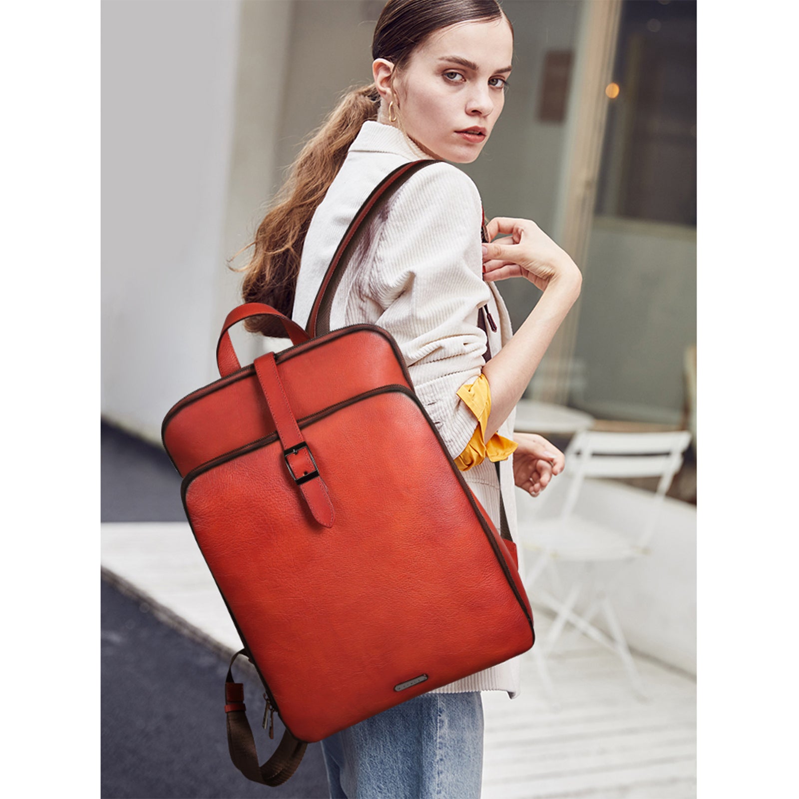 Koch Vintage Full Grain Vegetable Tanned Leather Backpack For Work
