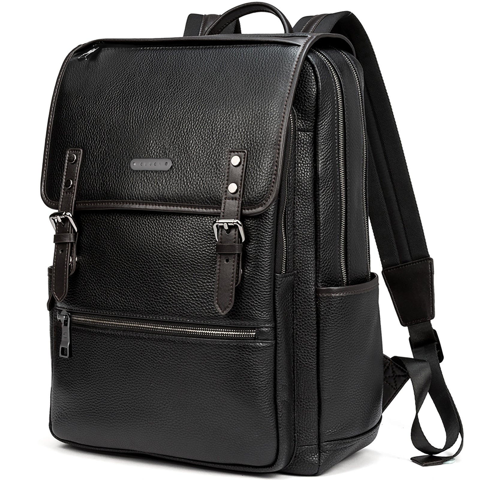Koch Designer Pebble Black Genuine  Leather Backpack Leather Purse